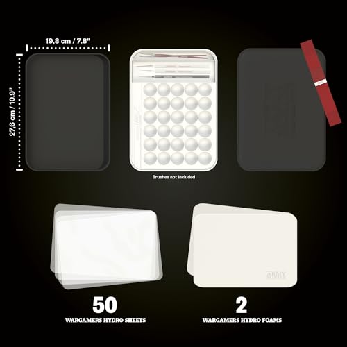 Wargamers Edition Wet Palette, XL Palette for Acrylic Paints Set Including 50 Hydro Sheets, 2 Hydro Foams and Free Painting Guide, for Miniature
