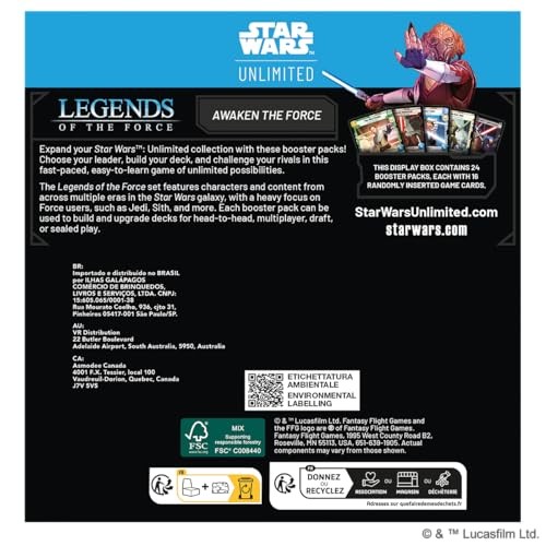 Star Wars: Unlimited TCG Legends of the Force Booster Display - 24 Booster Packs Featuring Jedi, Sith & Iconic Characters, Ages 12+, 2+ Players, 20 Mi