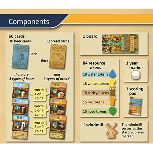 Beer & Bread - Capstone Games  Multi-Use Card Game  Resouce Management Strategy Game  Head-to-Head  Brewing Beer & Baking Bread  Ages 10+  2 Players  