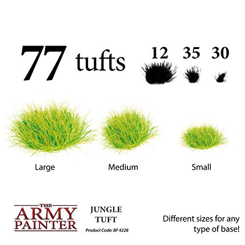 Jungle Tufts, 77 Self Adhesive Static Grass Tufts in 3 Sizes, for Model Bases, Terrain Scenics, Miniature Bases and Diorama Base, Green Grass Tufts