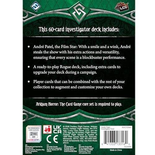 Asmodee Arkham Horror: the Card Game André Patel Investigator Deck - Rogue Role Deck with Extra Actions & Versatility, Ages 14+, 1-4 Players, 45+ Min