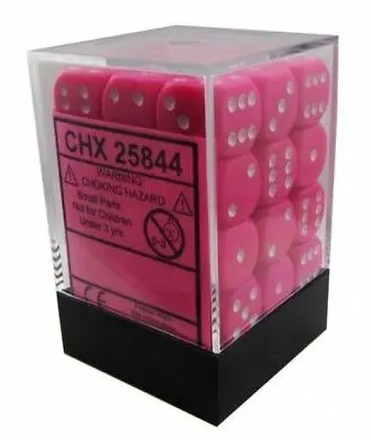 [25844] Chessex Opaque 12mm d6 with pips Dice Blocks (36 Dice) - Pink White