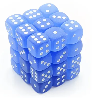 Chessex Signature 12mm d6 with pips Dice Blocks (36 Dice) - Frosted Blue w/white