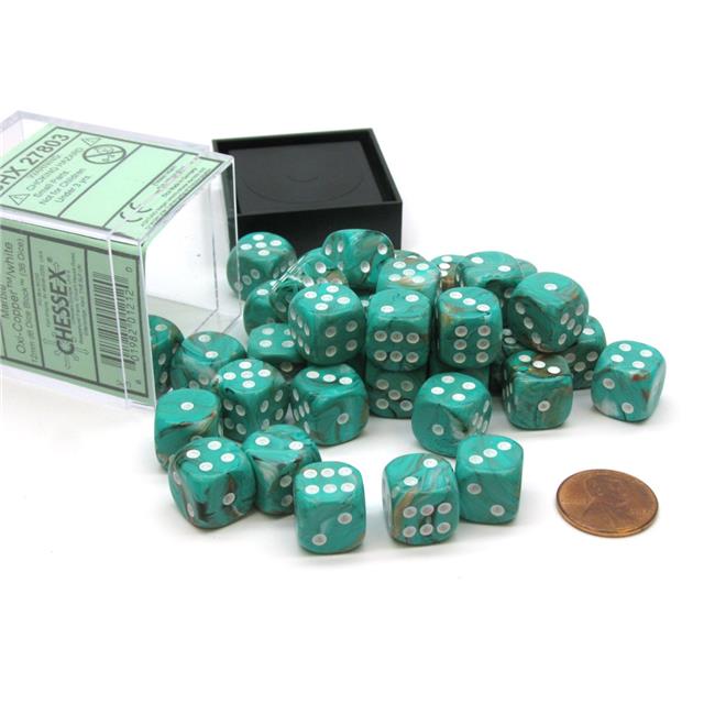 Chessex Signature 12mm d6 with pips Dice Blocks (36 Dice) - Marble Oxi‑Copper/white