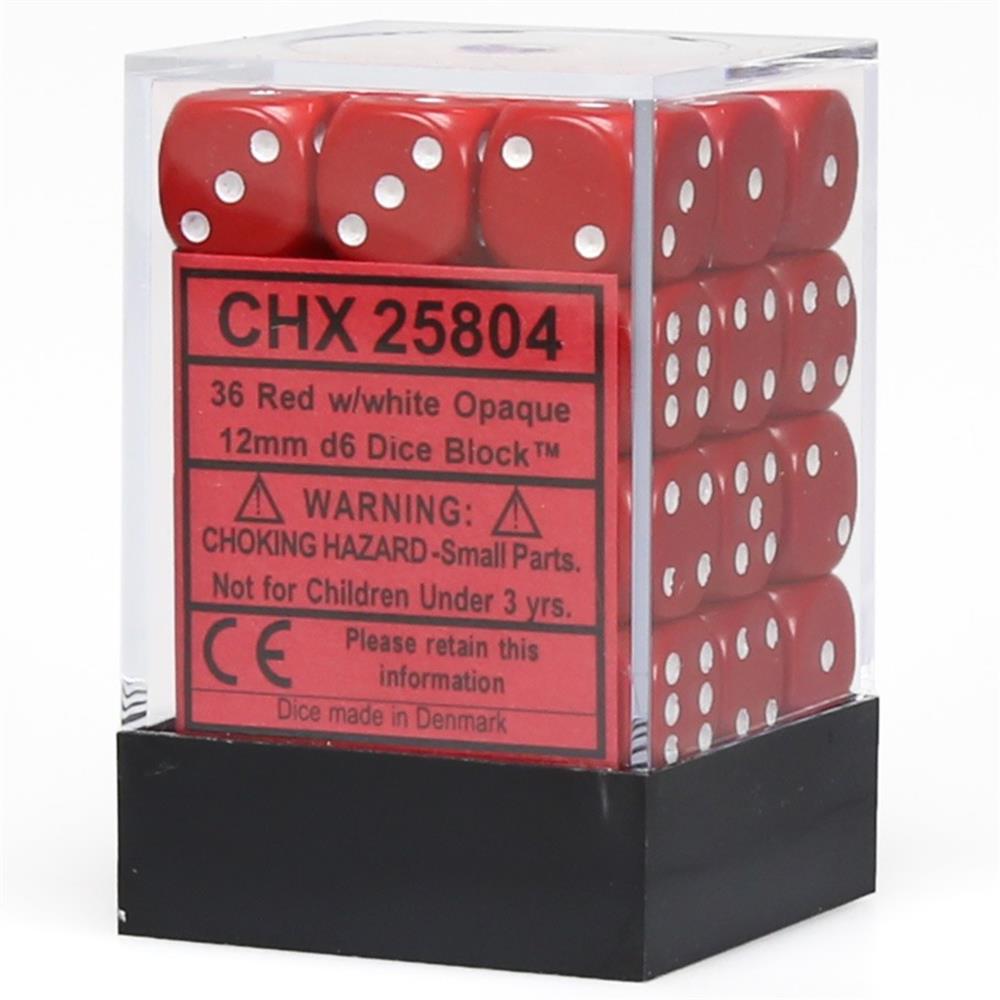 [CHX25804] Chessex Opaque 12mm d6 with pips Dice Blocks (36 Dice) - Red w/white
