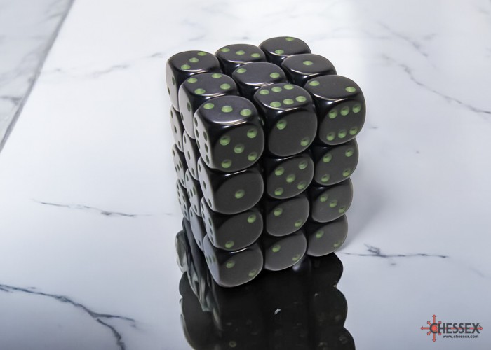 [CHX25858] Opaque Black/green 12mm d6 Dice Block (36 dice)