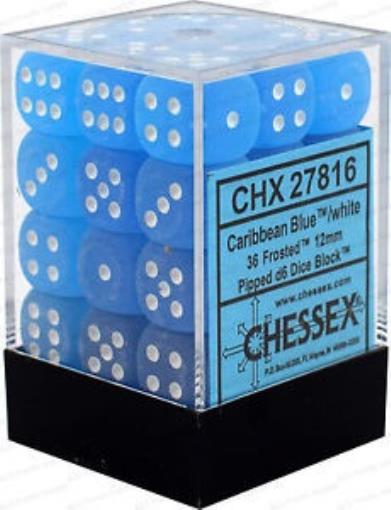 [CHX27816] Chessex Signature 12mm d6 with pips Dice Blocks (36 Dice) - Frosted Caribbean Blue w/white