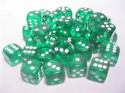 [CHX23805] Chessex Translucent 12mm d6 with pips Dice Blocks (36 Dice) - Green w/white