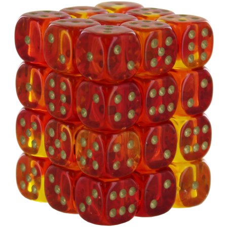 [CHX26868] Gemini 12mm d6 Translucent Red-Yellow/gold Dice Block (36 dice)