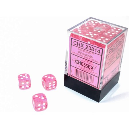 [CHX23814] Chessex Translucent Pink/white 12mm d6 Dice Block (36 dice)