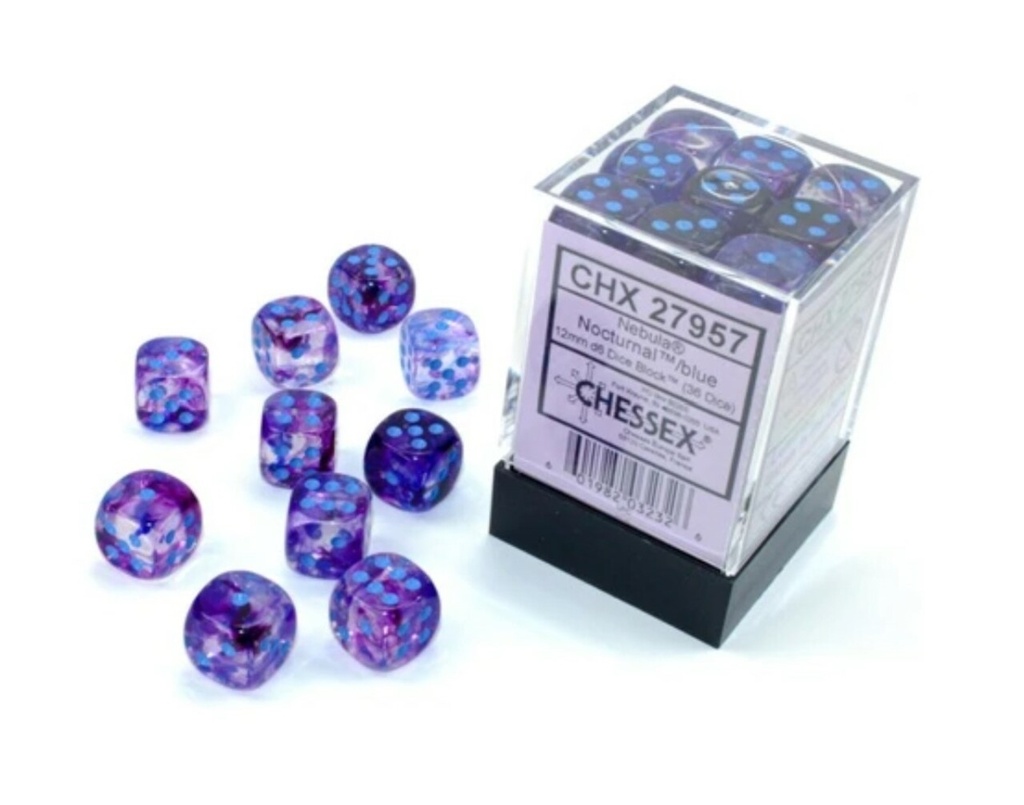 [CHX27957] Chessex 12mm d6 Blocks - Nebula TM 12mm d6 Nocturnal/blue Luminary Dice Block™ (36 dice)